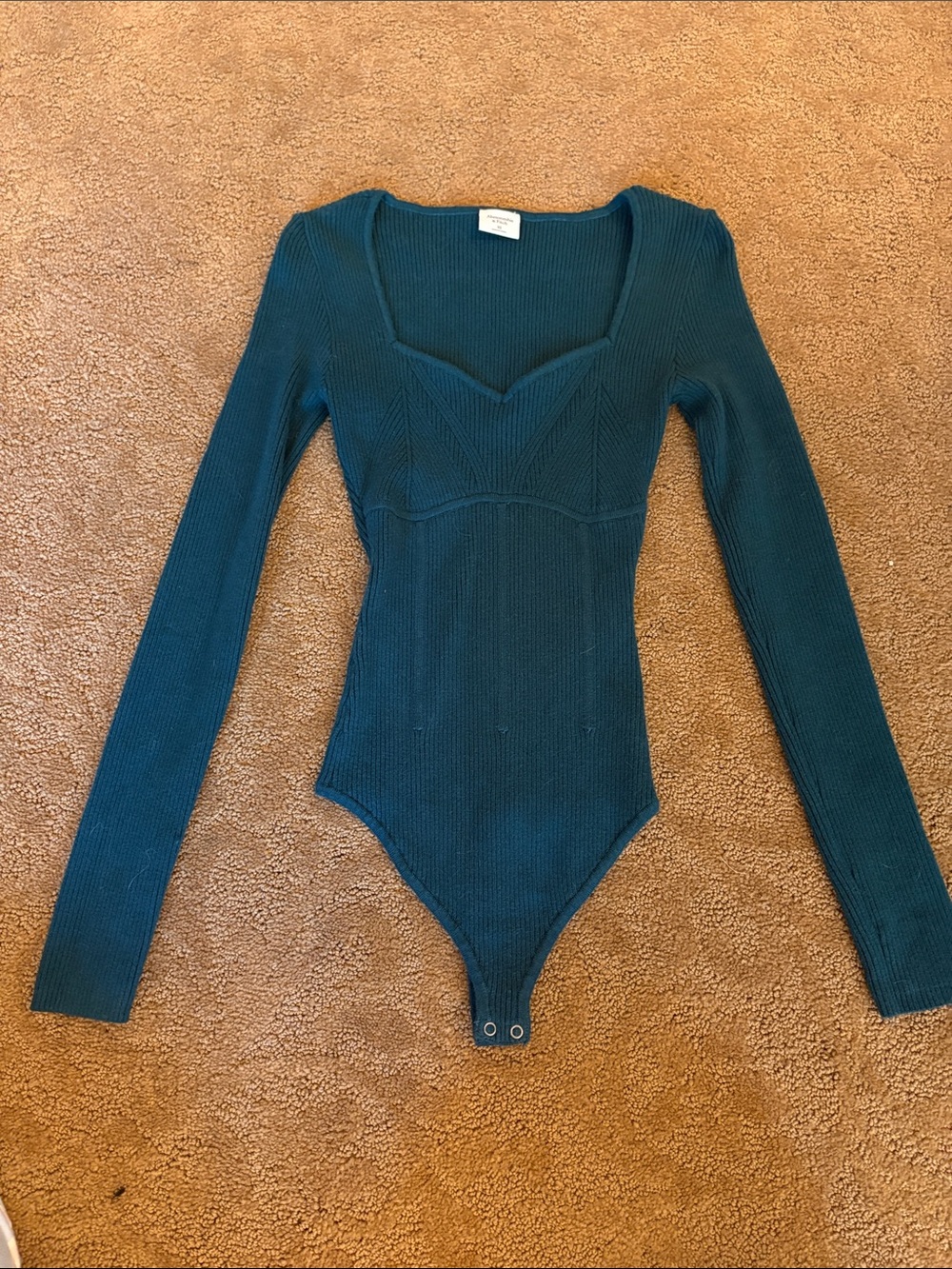 Abercrombie & Fitch Emerald Green Ribbed Long-Sleeve Bodysuit